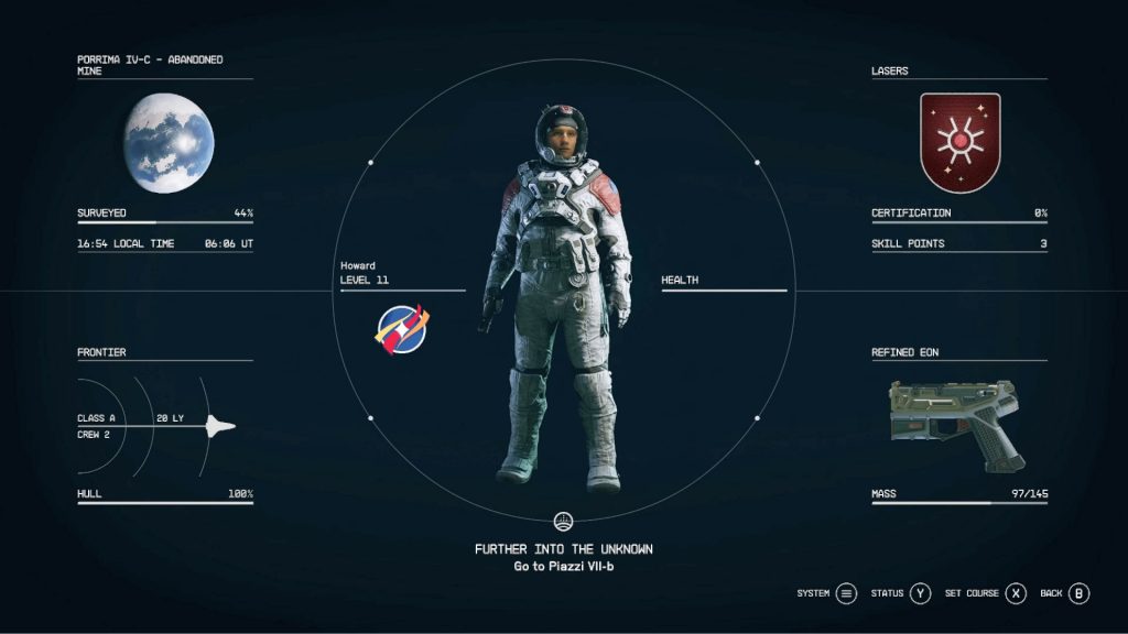 Screenshot of the Starfield UI menu.