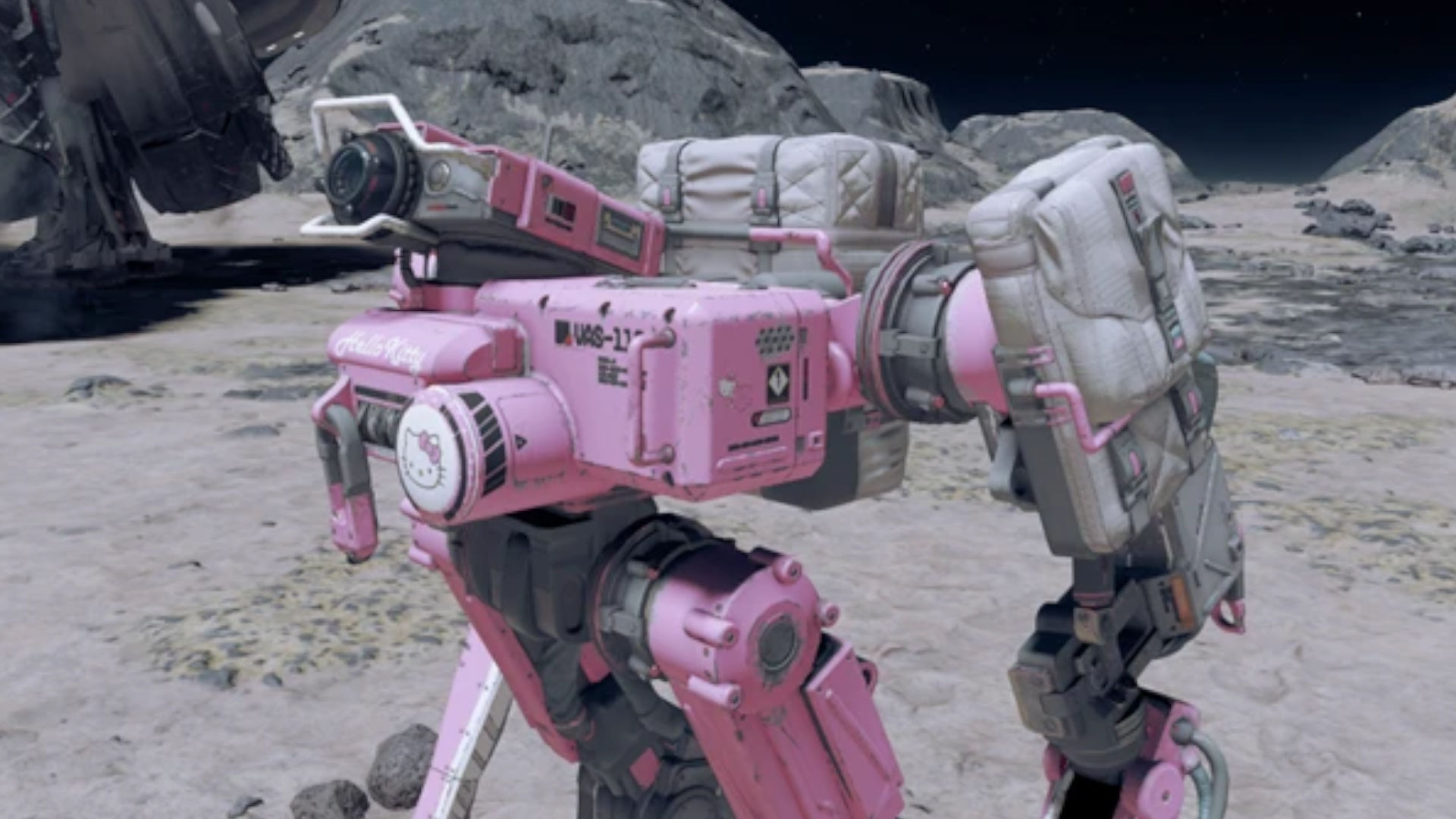 Screenshot image of a side profile of the Starfield Hello Kitty mod for Vasco